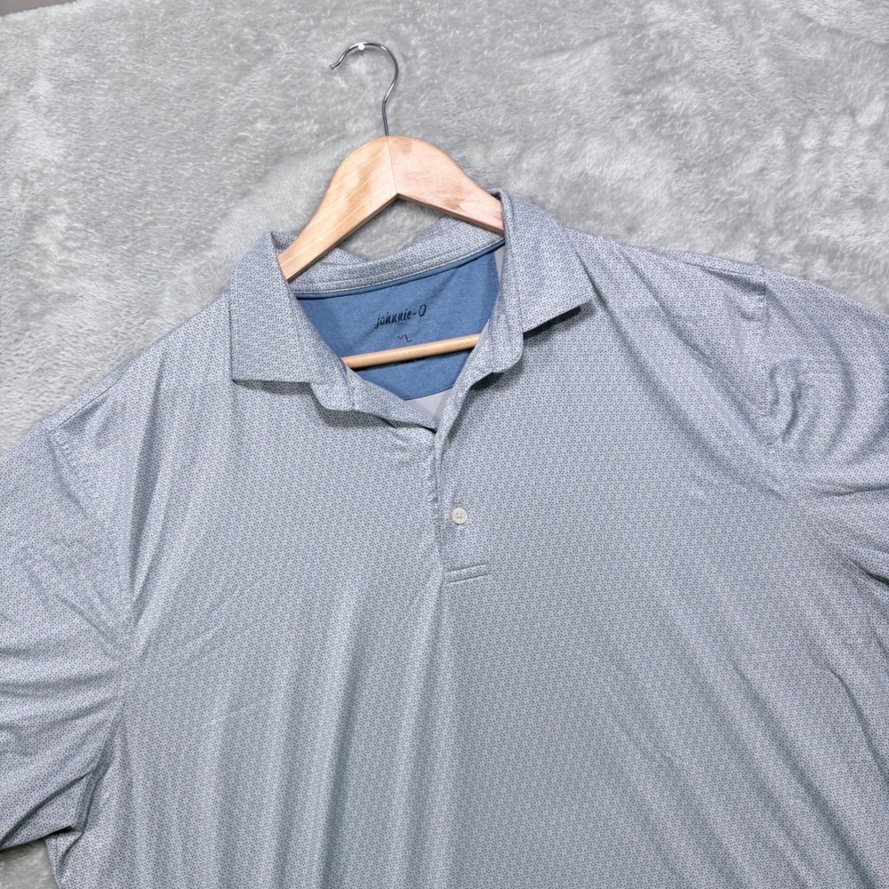Johnnie-O Polo Shirt Mens‎ XL Blue Geometric Performance Short Sleeve Stretch